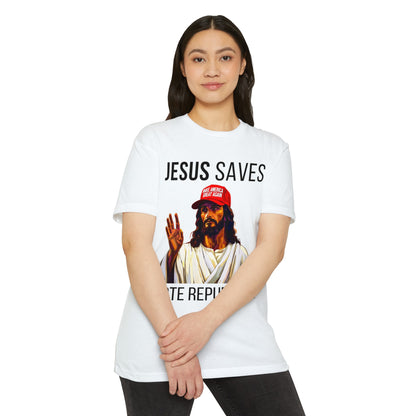 JESUS SAVES VOTE REPUBLICAN - Unisex CVC Jersey T-shirt