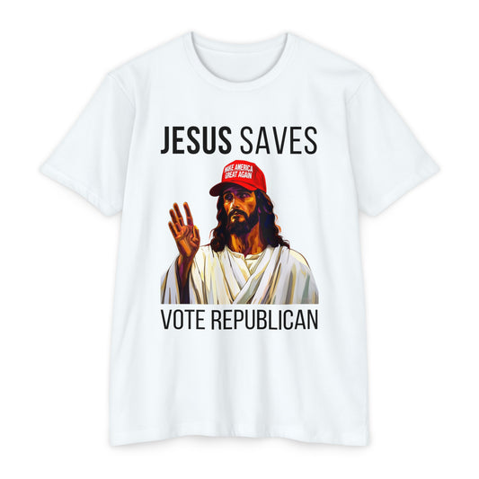 JESUS SAVES VOTE REPUBLICAN - Unisex CVC Jersey T-shirt