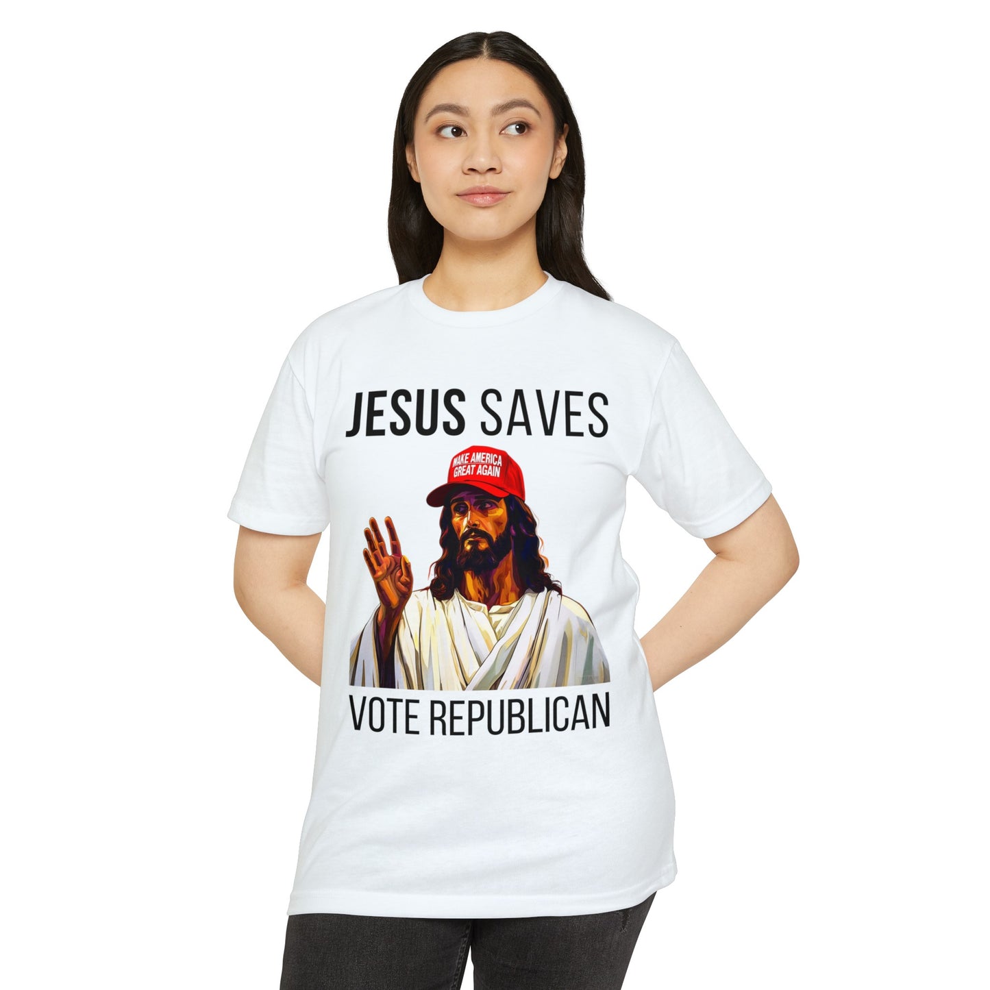 JESUS SAVES VOTE REPUBLICAN - Unisex CVC Jersey T-shirt