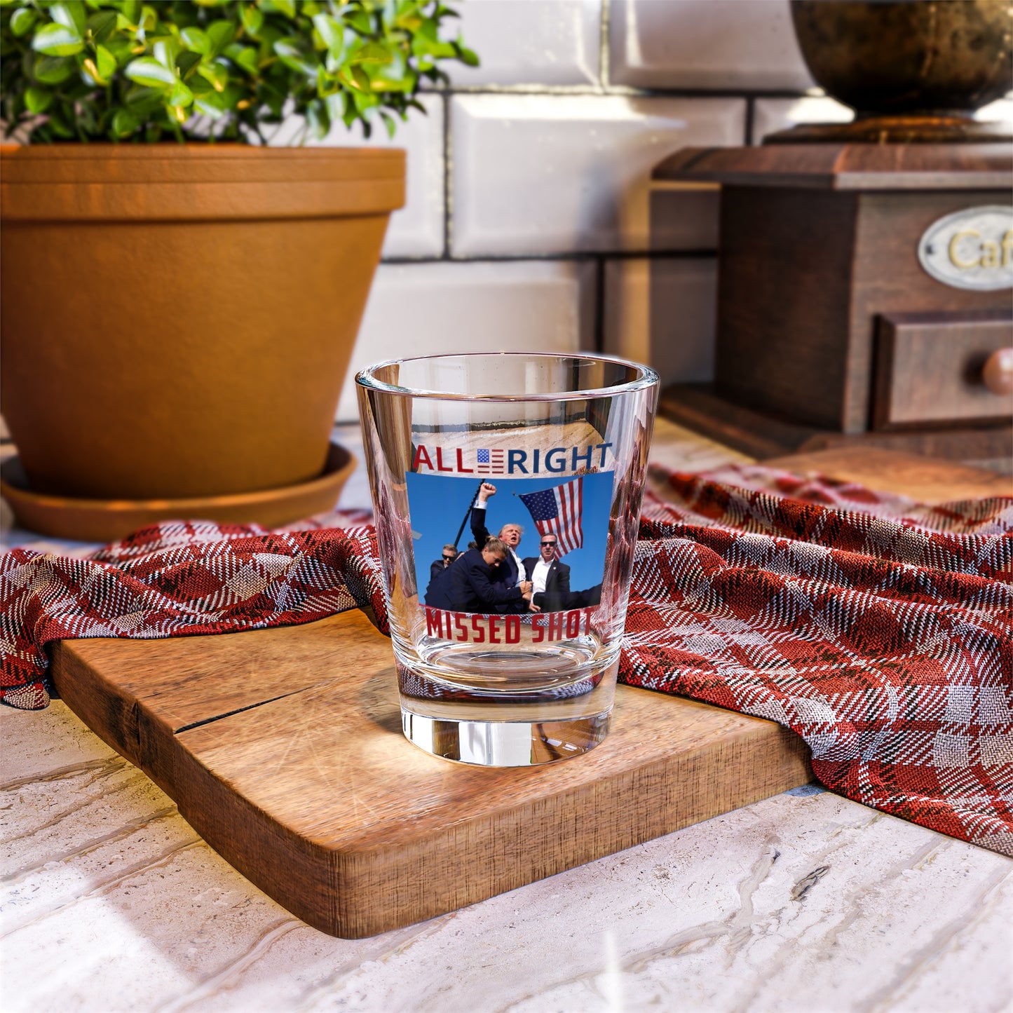 Trump MISSED SHOT Shot Glass, 1.5oz